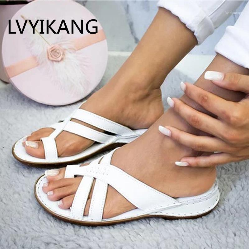 Women Sandals 2020 Summer Sandals for Women Beach Shoes Low Heels Wedges Shoes Flip Flops Gladiator Flat Sandalias Mujer1, Taupe