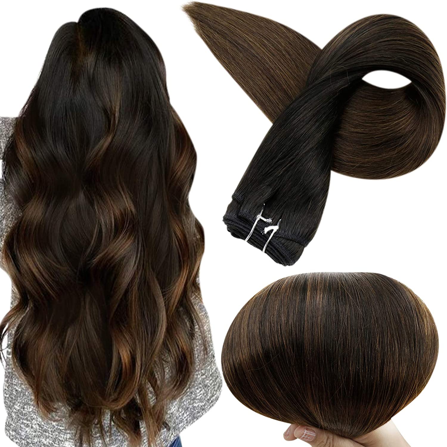 Sew In Double Weft Bundles Slik Straight Highlights Color Brazilian Human Weave Extensions Ombre Remy Hair Bundle 100G