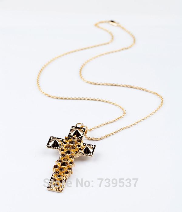 N00594 Festival Gift Handmade Gold Color Crystal Cross Unisex Necklace 
N00594 Festival Gift Handmade Gold Color Crystal Cross Unisex Necklace