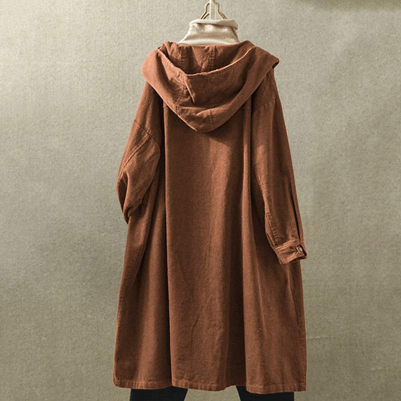 ZANZEA Vintage Corduroy Jackets Autumn Women Hoodies Long Sleeve Long Cardigan Hooded Outwear Thin Coats Female Buttons Down Top T200111