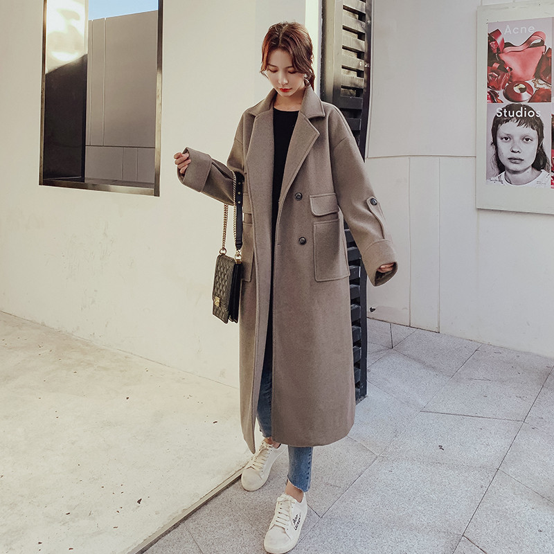 Fahshion Purple Long Wool Coat Women 2020 Autumn Winter Jackets new temperament over the knee Woolen Coat female Overcoat XA3456 T200828
