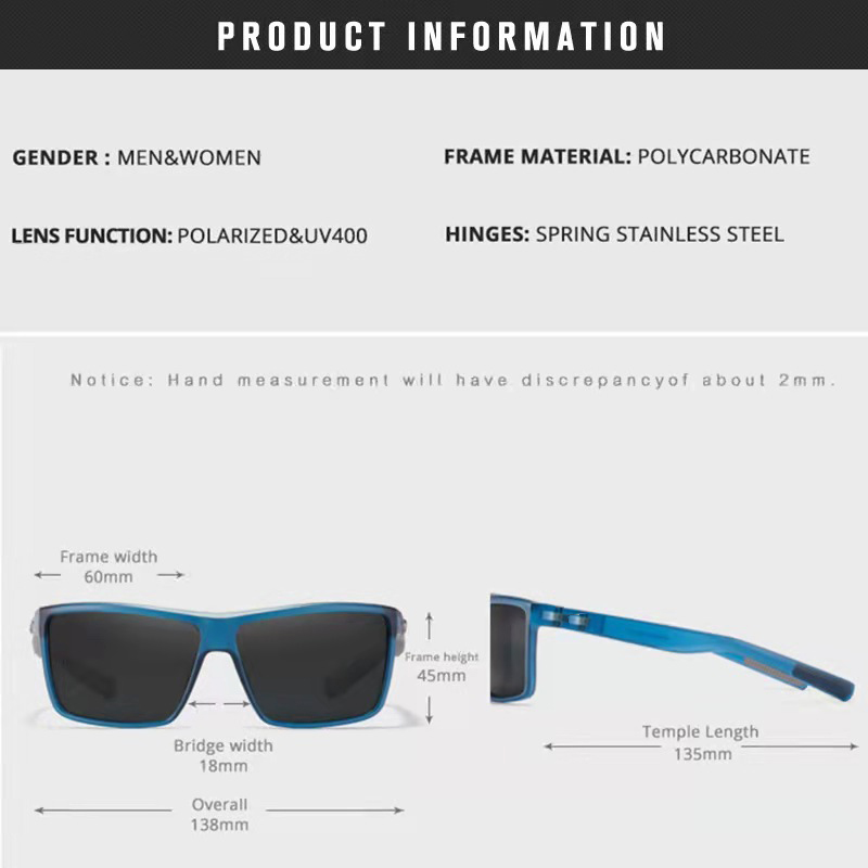 Square polarized sunglasses European and American outdoor sports fishing leisure glasses comfortable silicone nose drag
Square polarized sunglasses European and American outdoor sports fishing leisure glasses comfortable silicone nose drag