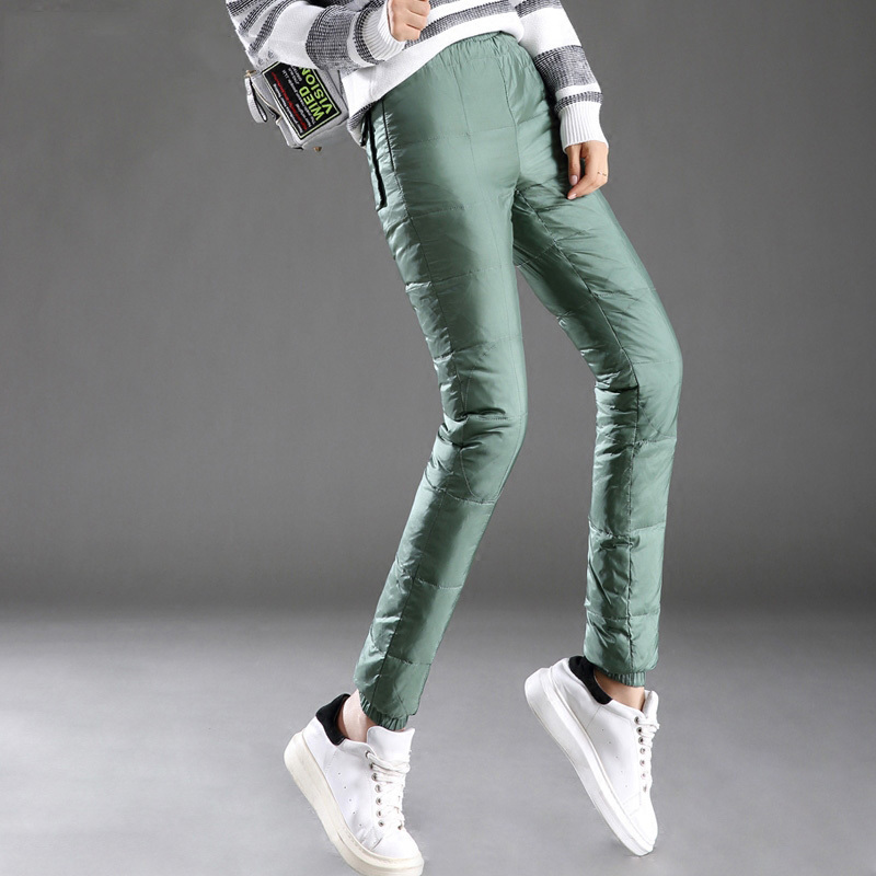 Schinteon Women Down Pants Elastic Waist Trousers Winter Snow Casual Pants Female Warm Thick S-4XL 201031