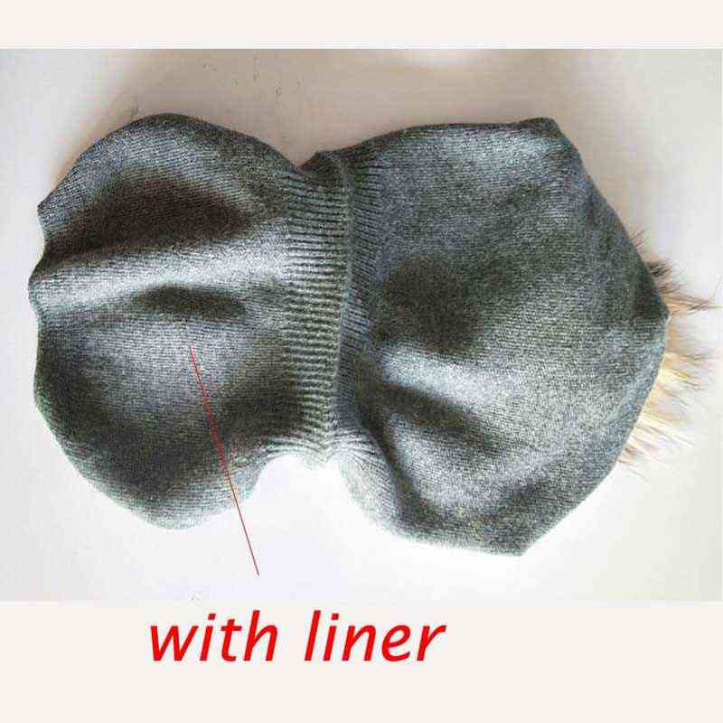 Autumn Winter Pompom Beanie Hat Women Knitted Wool Skullies Beanies Casual Women's Cap Real Raccoon Fur Hats 220112