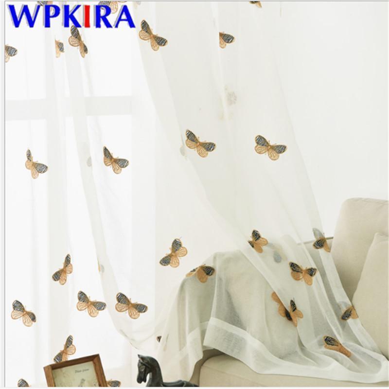

Embroidery Butterfly Tulle Curtains For Living Room Balcony Voile Sheer Curtains Bedroom Window Screen Drape Pastoral X-AD515#301
