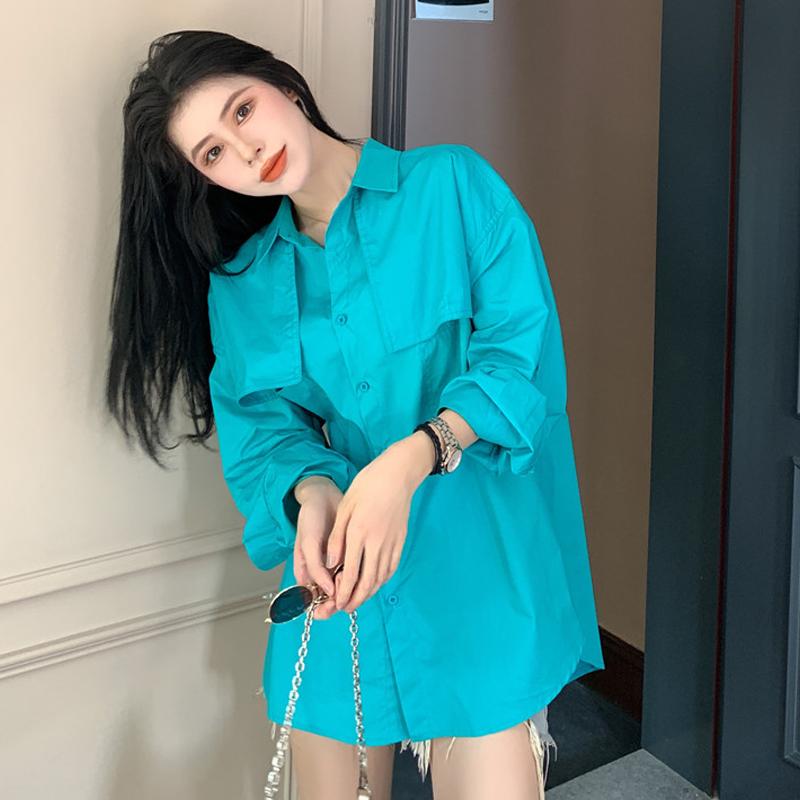 Autumn Solid Color Blue White Pockets Shirt Women Top Long Sleeve Blouse Cool Girl Chemise Femme Blusa Mujer
Autumn Solid Color Blue White Pockets Shirt Women Top Long Sleeve Blouse Cool Girl Chemise Femme Blusa Mujer