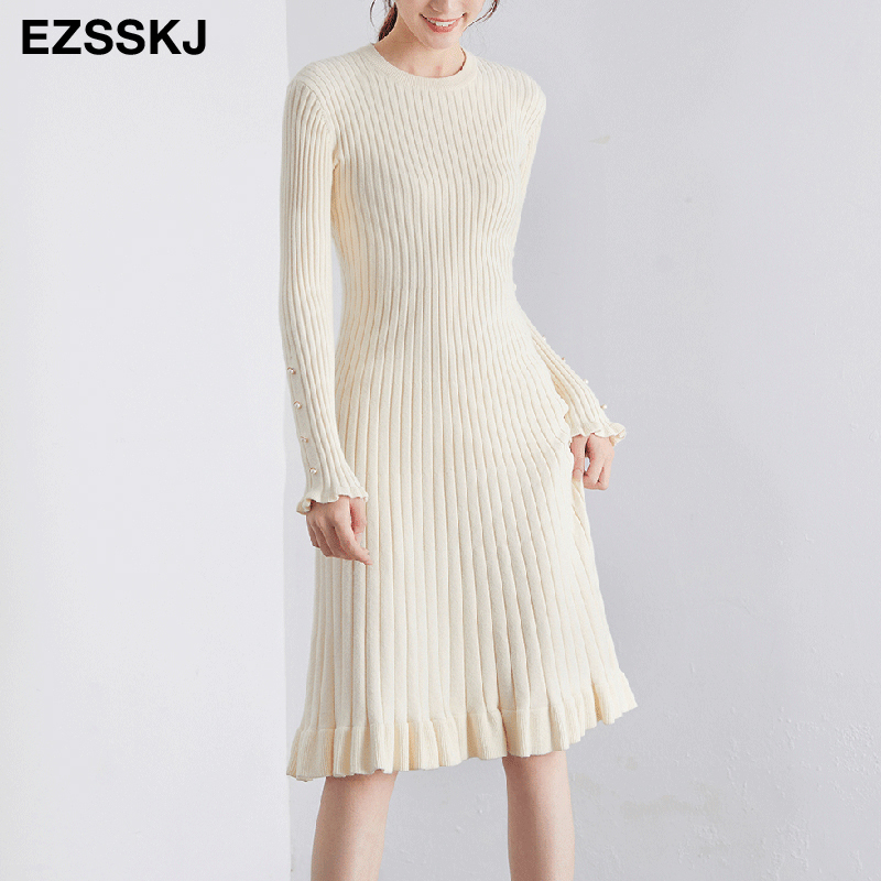 autumn winter thick Mermaid sweater Trumpet women slim midi Female chic knit elegant dress 201030