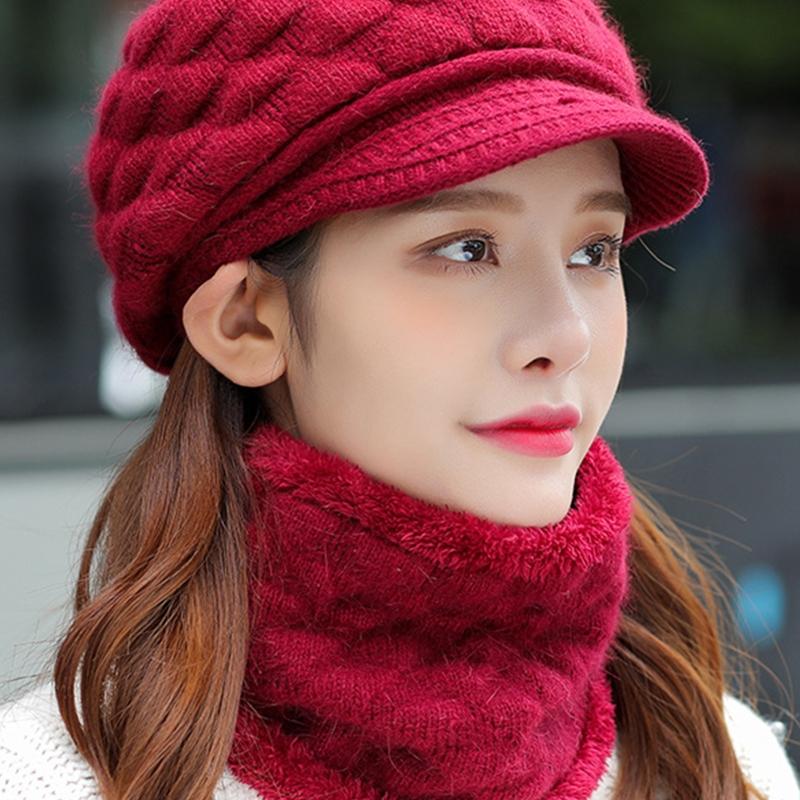 Women Winter 2Pcs Set Visor Brim Chunky Knit Beanie Hat with Circle Scarf Plush Lining Skull Baseball Cap Neck Warmer
Women Winter 2Pcs Set Visor Brim Chunky Knit Beanie Hat with Circle Scarf Plush Lining Skull Baseball Cap Neck Warmer