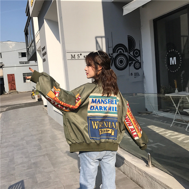 Spring Autumn Women Rock Punk Print Letters Baseball Loose Cotton Thicken Thermal Bomber Jacket Harajuku Warm Streetwear Coats 201126