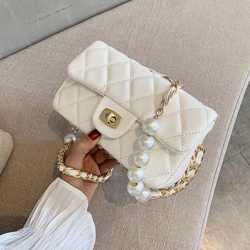 Quilted Pearl Chain PU Leather solid Color Crossbody Bags For Women Small Shoulder Bag Female Handbags And Purses, Black
Quilted Pearl Chain PU Leather solid Color Crossbody Bags For Women Small Shoulder Bag Female Handbags And Purses, Black