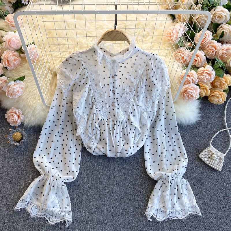 2021 New Vintage female ribbon Spring blouse neck enlargement loose tops chiffon polka dot blouses style WTZJ, Black
2021 New Vintage female ribbon Spring blouse neck enlargement loose tops chiffon polka dot blouses style WTZJ, Black