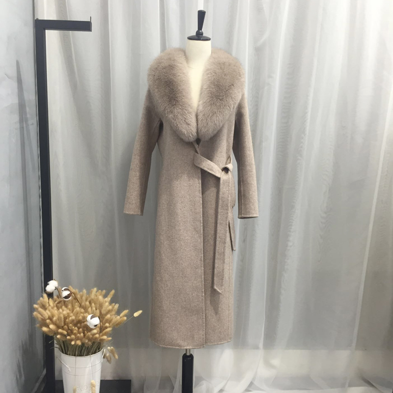 Autumn Winter Fashion rf0191 100% Real Wool Cloak Women with Real Fox Fur Collar Removable Woolen Coat 201216