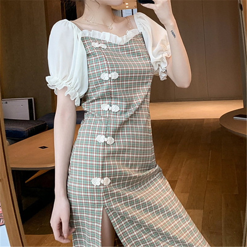 2021 New Korean summer mid-length chess bubble grace sleeve women puff buckle plate edge of middle ear dress Z2OA, Green
2021 New Korean summer mid-length chess bubble grace sleeve women puff buckle plate edge of middle ear dress Z2OA, Green