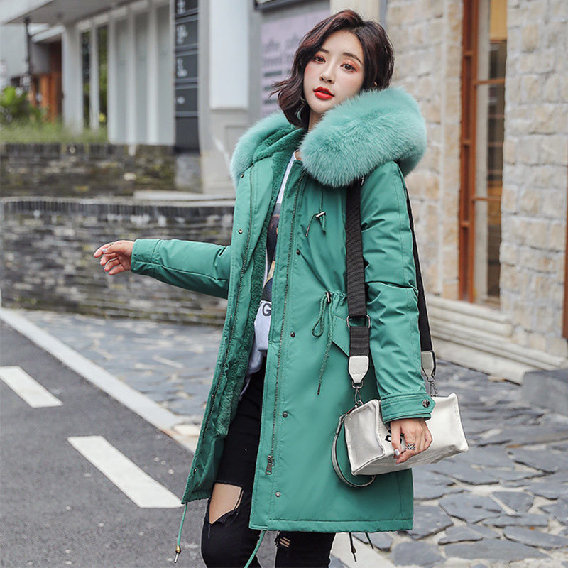 Women's Winter Warm Parka Long Jacket Thicken Faux fur Collar Parkas Coat Female Embroidery Military Solid Parkas Woman 201126