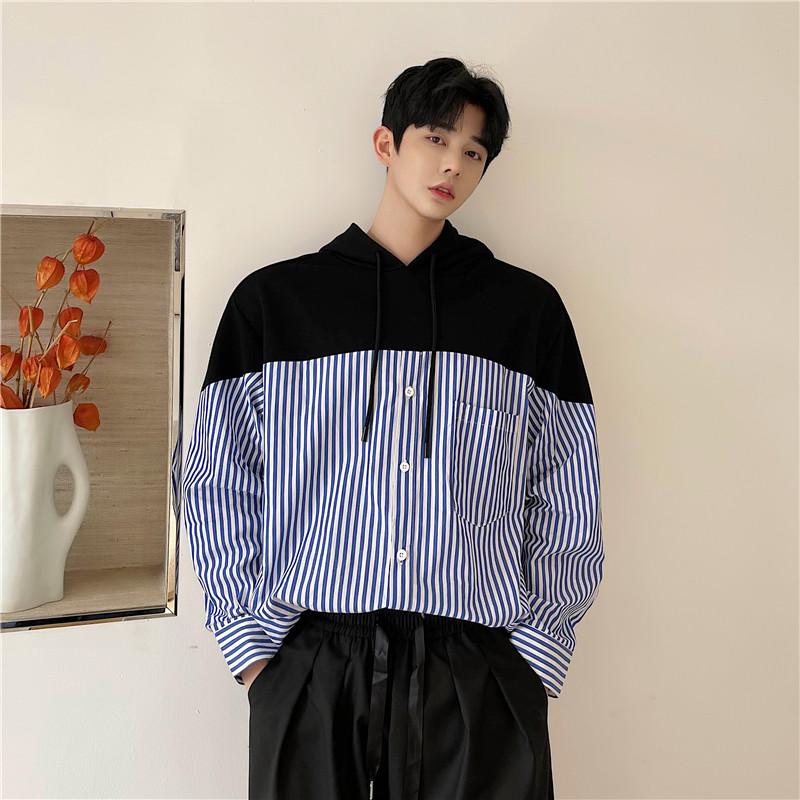 New Male Women Streetwear Shirt Coat Men Long Sleeve Loose Casual Stripe Splice Hooded Shirt Outerwear Teens Student, C407
New Male Women Streetwear Shirt Coat Men Long Sleeve Loose Casual Stripe Splice Hooded Shirt Outerwear Teens Student, C407