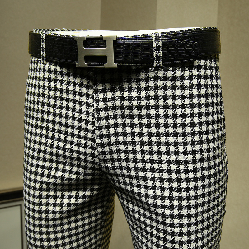 mens dress pants formal business slim fit fashion streetwear black white plaid suit pant wedding groom wear father day gift 36 201106