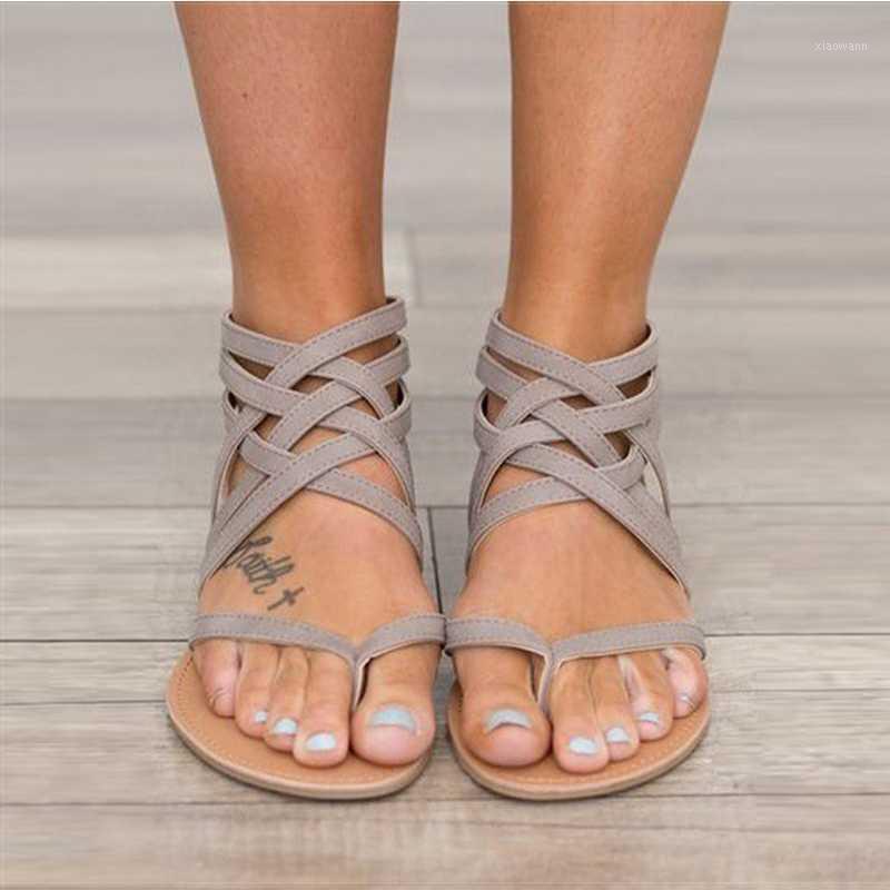 Women Sandals Fashion Gladiator Sandals For Women Summer Shoes Female Flat Rome Style Cross Tied Shoes 431, Gray