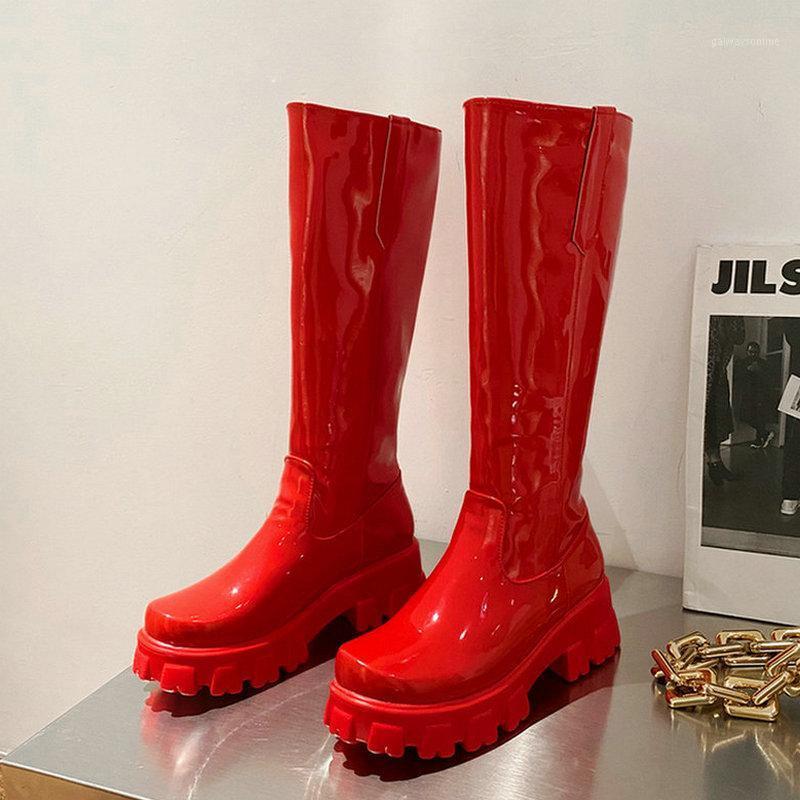Patent PU Leather Women Knee High Boots Platform Square Heel Women Motorcycle Boots Black White Red Shoes Big Size 34-431
Patent PU Leather Women Knee High Boots Platform Square Heel Women Motorcycle Boots Black White Red Shoes Big Size 34-431