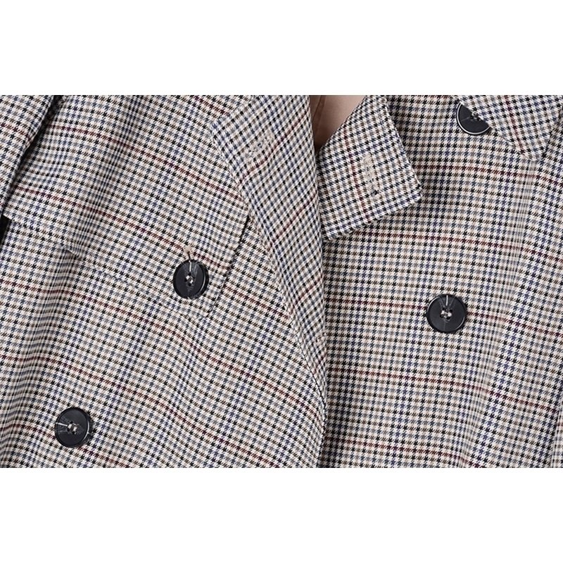 [EAM] Women Gray Plaid Stitch Big Size Long Trench New Lapel Long Sleeve Loose Fit Windbreaker Fashion Spring Autumn 1Z475 201102