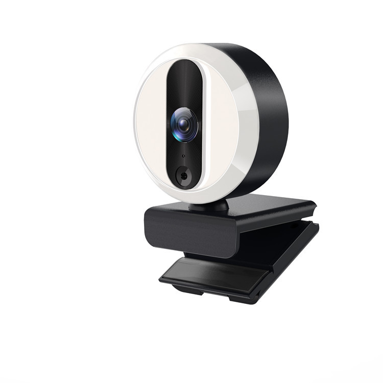 Webcam Full HD 1080P avec la lumière de la bague, mise au point automatique de la caméra Web avec microphone pour ordinateur portable PC, mise au