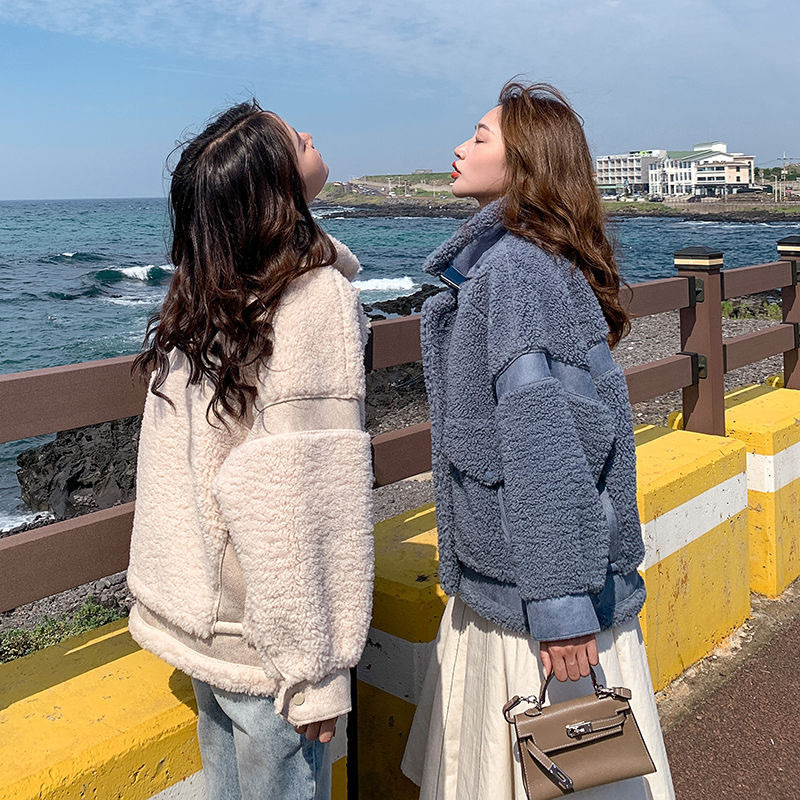 Winter new lamb wool coat female Korean version loose suede fur all-in-one motorcycle jacket jacket 201215