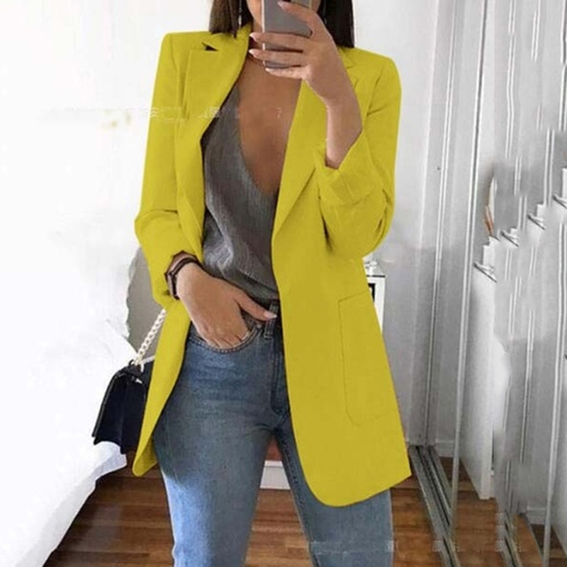 Women's Casual Mid Coat Lapel Slim Cardigan Outdoor Work Suit Jackets Open Front Coat Cloak Jackets Female Blusas Chaqueta Mujer 201026