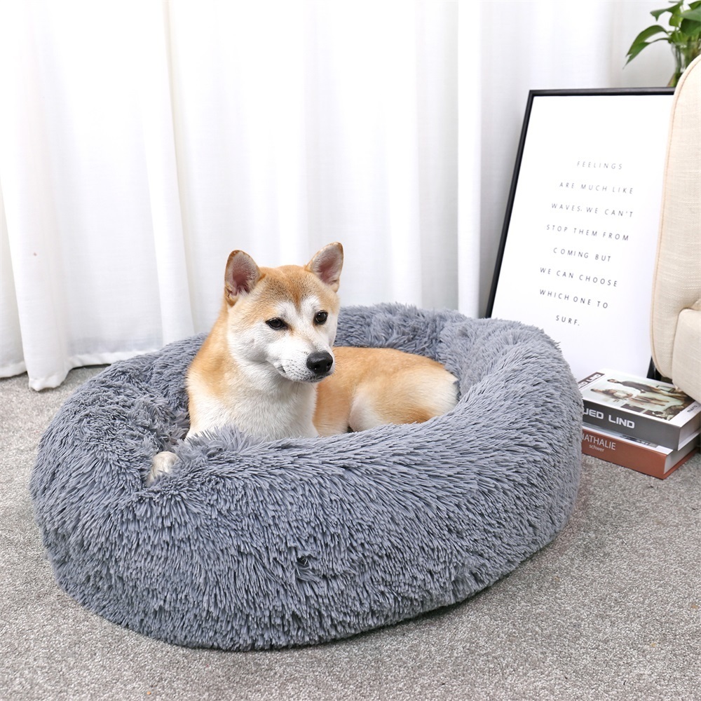 Round Long Plush Dog Beds for Large Dogs Pet Products Cushion Super Soft Fluffy Comfortable Cat Mat Supplies Accessories 201119