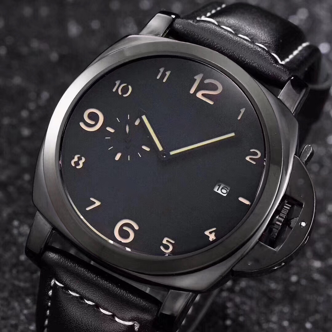 Wristwatches Men's Luminous Watch Quartz Movement Blue Glass Surface Leather Strap Stainless Steel Case Dial Diameter 44, Black
Wristwatches Men's Luminous Watch Quartz Movement Blue Glass Surface Leather Strap Stainless Steel Case Dial Diameter 44, Black