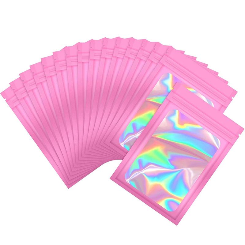 5 Colors Smell Proof Mylar Bags Resealable Odor Proof Bags Holographic Packaging Pouch Bag With Clear Window For Food LX4577