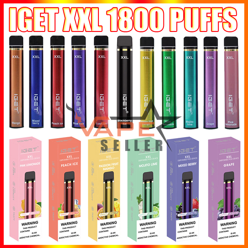 Iget XXL 1800 Puffs Disposable Vape Pen E Cigarette With 950mAh Battery 7ml Prefilled Pod Cartridge Vapor Kit VS Bang Gunnpods King Max
Iget XXL 1800 Puffs Disposable Vape Pen E Cigarette With 950mAh Battery 7ml Prefilled Pod Cartridge Vapor Kit VS Bang Gunnpods King Max
