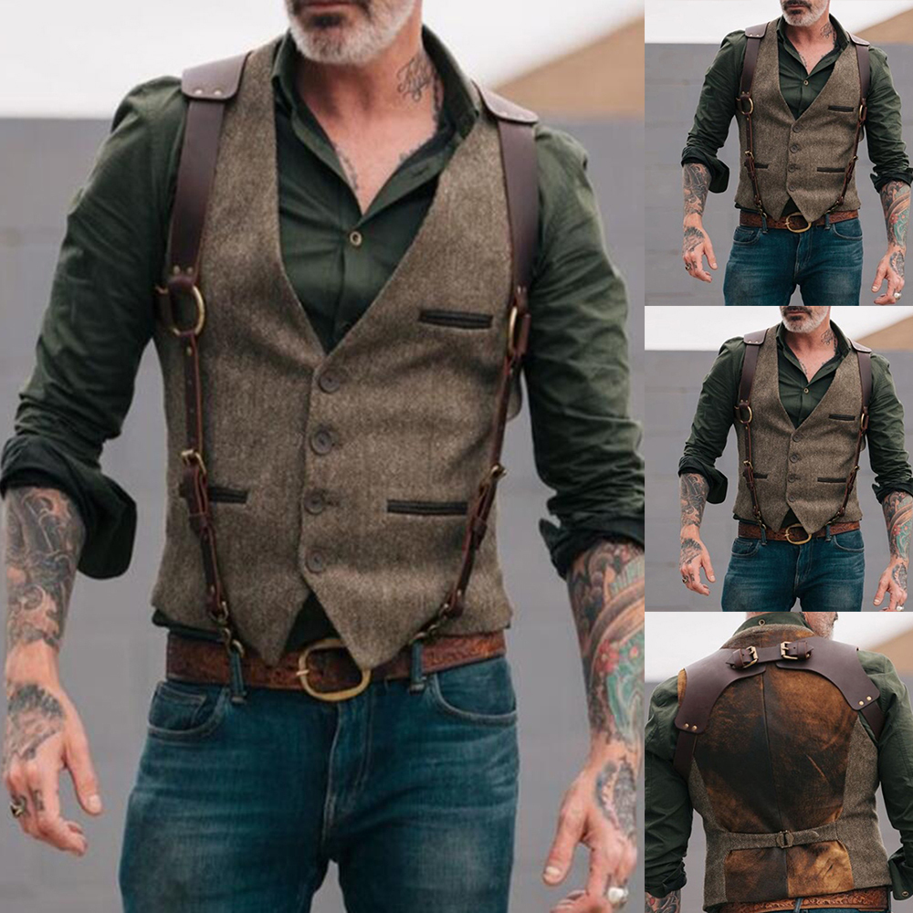 Vintage Suit Vest Men High Quality Wool Tweed Slim Gentleman Business Sleeveless Waistcoat Formal Vest For Wedding Groomsmen 201105