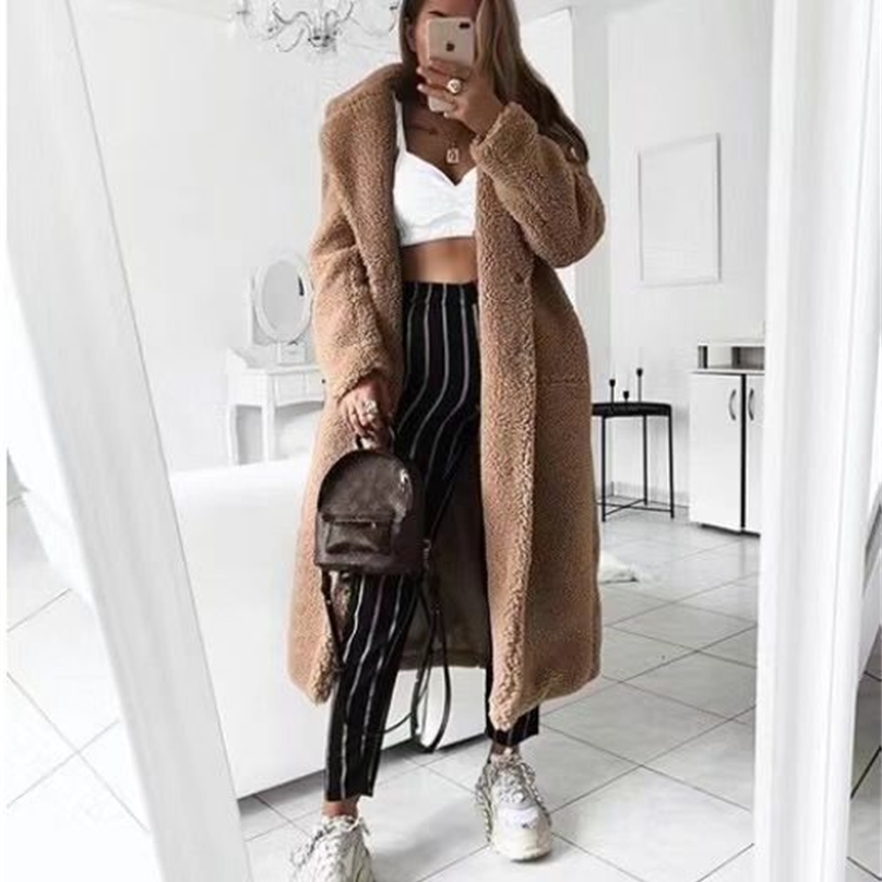 Faux Teddy Coat Women Autumn Winter Casual Plus Size Long Jacket Female Thick Warm Outwear Oversize Fur mujer chaqueta 201214