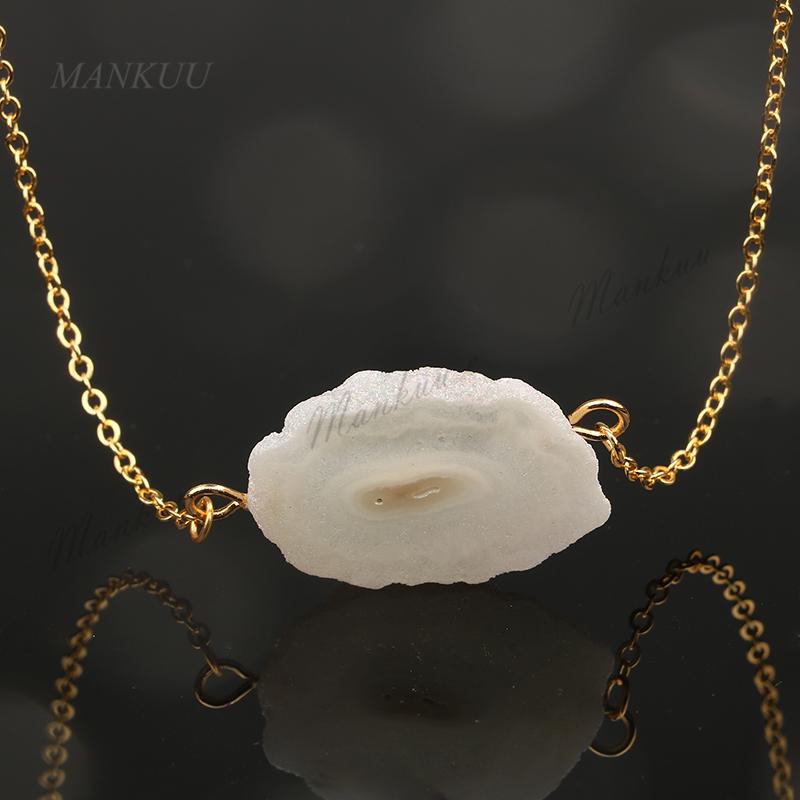 Gold Chains Necklace with White Agates Druzy Geode Double Bails Pendant Irregular Shape Natural Stone Pendant Necklace DN208
Gold Chains Necklace with White Agates Druzy Geode Double Bails Pendant Irregular Shape Natural Stone Pendant Necklace DN208