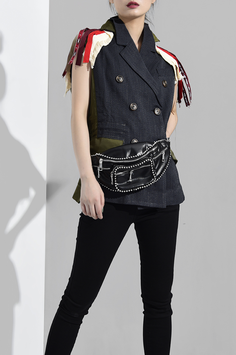EAM Spring Autumn Lapel Sleeveless Embroidery Spliced Hit Color Loose Big Size Personality Vest Women Fashion QJ016 201102