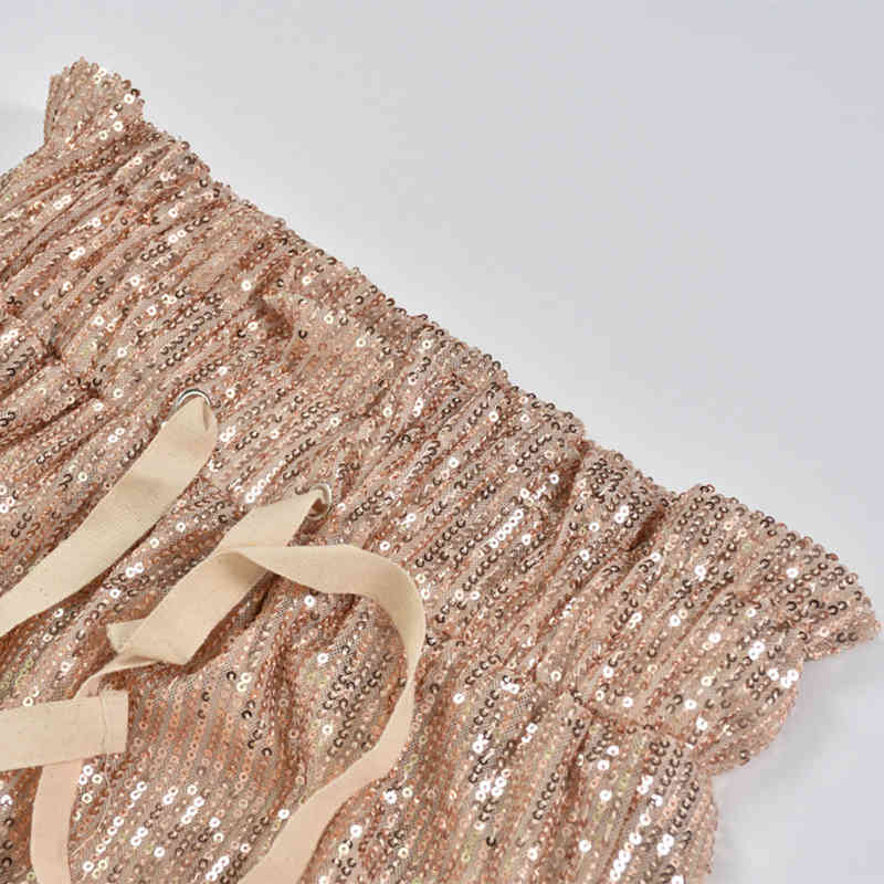 Sequin Trousers Women Sequin Shiny Wide Leg Pants Female Hight Waist Loose Pants Drawstring Party Woman Long Pants Y220307