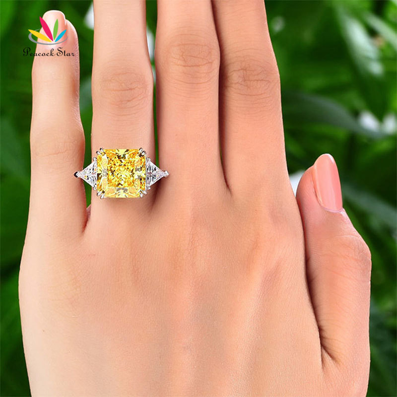 Peacock Star Solid 925 Sterling Silver Three-Stone Luxury Ring 8 Carat Yellow Canary Created Diamante CFR8157 201118, Slivery;golden
Peacock Star Solid 925 Sterling Silver Three-Stone Luxury Ring 8 Carat Yellow Canary Created Diamante CFR8157 201118, Slivery;golden