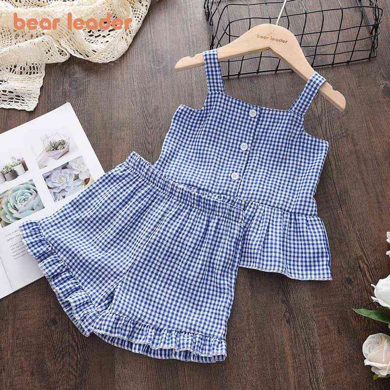 Bear Leader Baby Girls Clothes Sets Summer Plaid Print Girl Sleeveless Shirts Vest Shorts 2pcs Suit Casual Outfits Kids Clothes Y220310