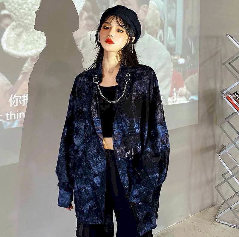 New Dark Gothic Blouse Men Women Loose-fit Tie-dye Polo Collar Iron Chain 2021 Korean Long-sleeved Shirt Punk Goth Vintage Rqoq, Blue
New Dark Gothic Blouse Men Women Loose-fit Tie-dye Polo Collar Iron Chain 2021 Korean Long-sleeved Shirt Punk Goth Vintage Rqoq, Blue