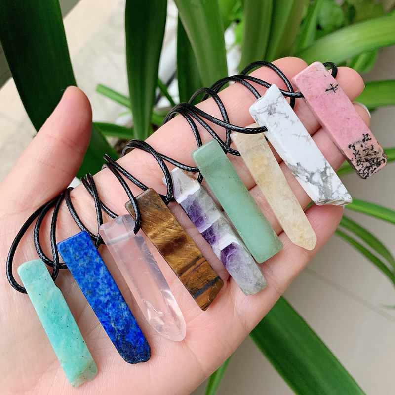 Irregular Raw Quartz Pendulum Natural Stone Pendant Necklace Amethysts Amazonite Citrines Lapis Pink Crystal Necklace Healing