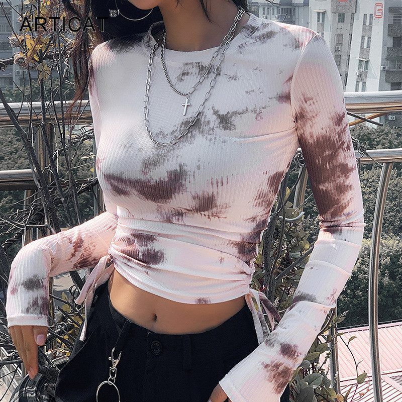 Articat Tie Dye Printed Ribbed T Shirt Women Long Sleeve Drawstring Bodycon Crop Tops Srping Ladies Skinny Clothes Streetwear 201125, White
Articat Tie Dye Printed Ribbed T Shirt Women Long Sleeve Drawstring Bodycon Crop Tops Srping Ladies Skinny Clothes Streetwear 201125, White