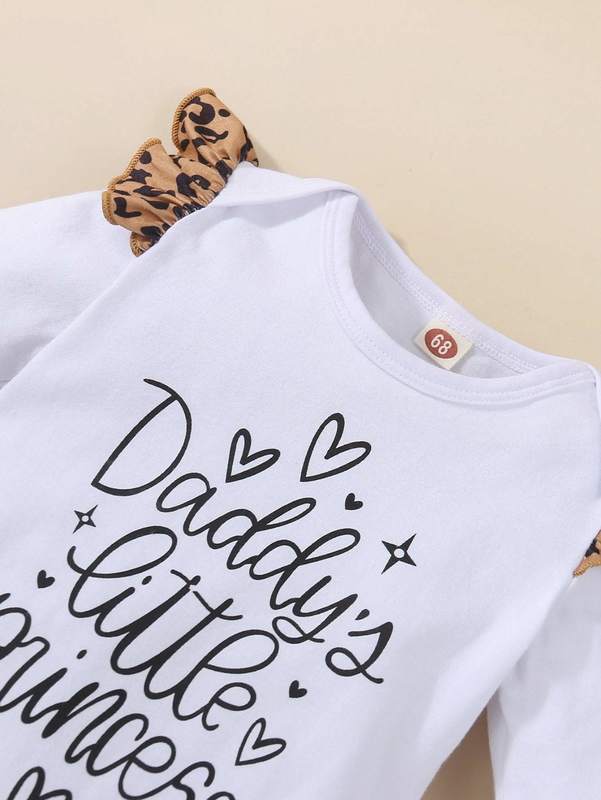 Baby Slogan Graphic Ruffle Trim Bodysuit & Bow Front Sweatpants & Headband SHE