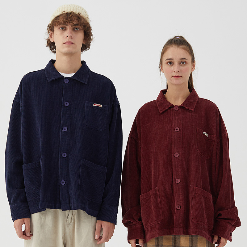 Mens Hip Hop Streetwear Jacket Vintage Retro Corduroy Jacket Coat Autumn Button Loose Bomber Jacket Pockets Cotton Red Blue 201218