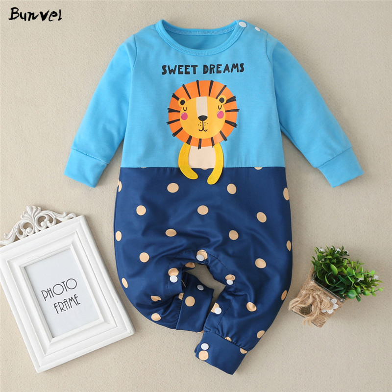 bunvel Spring Kids Baby Girls Boy Long Sleeve Jumpsuit Cartoon Tiger Printed Patchwork Outfits Clothes Rompers Baby Costume 2020 Y1221