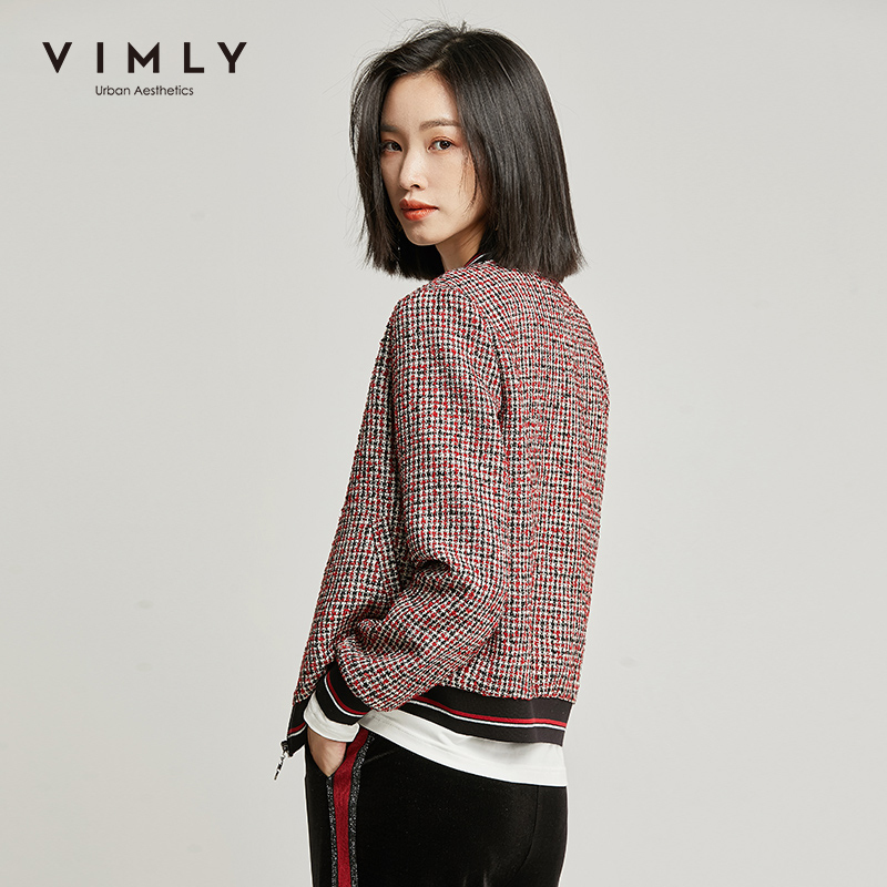 Vimly Spring Autumn Retro Thread Short Jacket Fashion Women Stand Collar Zipper Patchwork Loose Casual Femme Veste 98686 201112