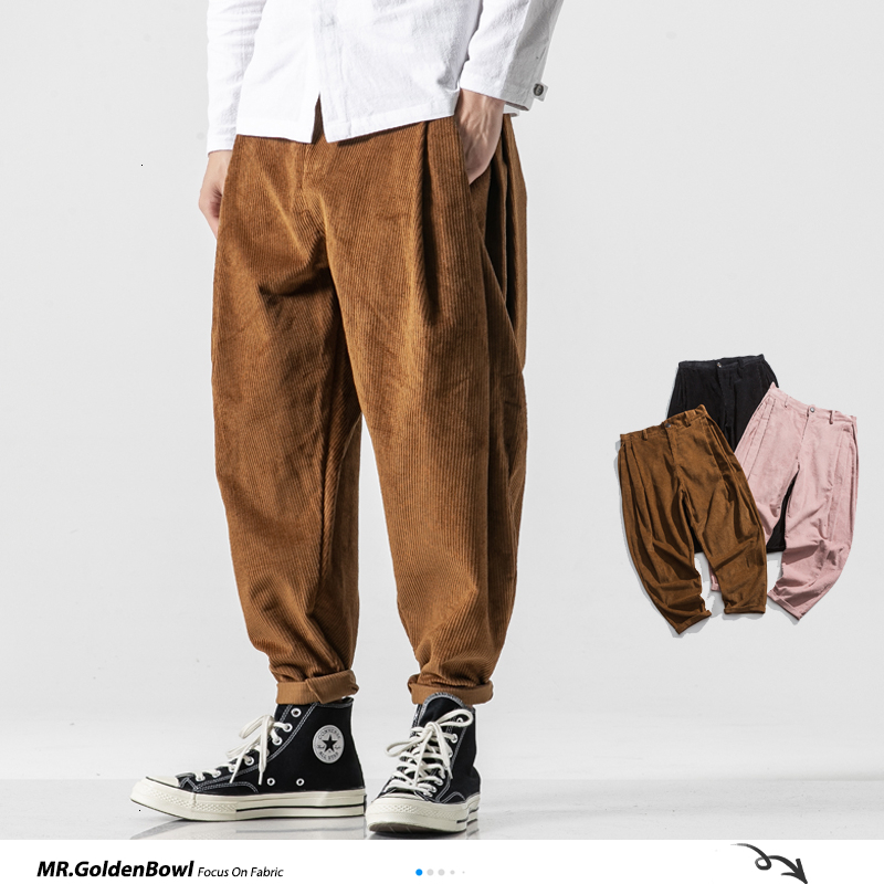 Sinicism Store Men Corduroy Harem Pants Autumn Chinese Style Pants Mens Solid Black Sweatpants Male Loose Trousers Oversize 201110
