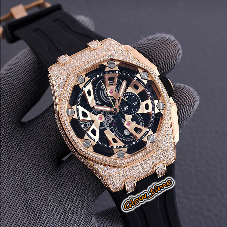 Best Edition Skeleton Dial Japan VK Quartz Chronograph 26421OR.OO.A002CA.01 Mens Watch Rose Gold Diamond Case Rubber Strap Luxry Watches, Professional waterproof
Best Edition Skeleton Dial Japan VK Quartz Chronograph 26421OR.OO.A002CA.01 Mens Watch Rose Gold Diamond Case Rubber Strap Luxry Watches, Professional waterproof
