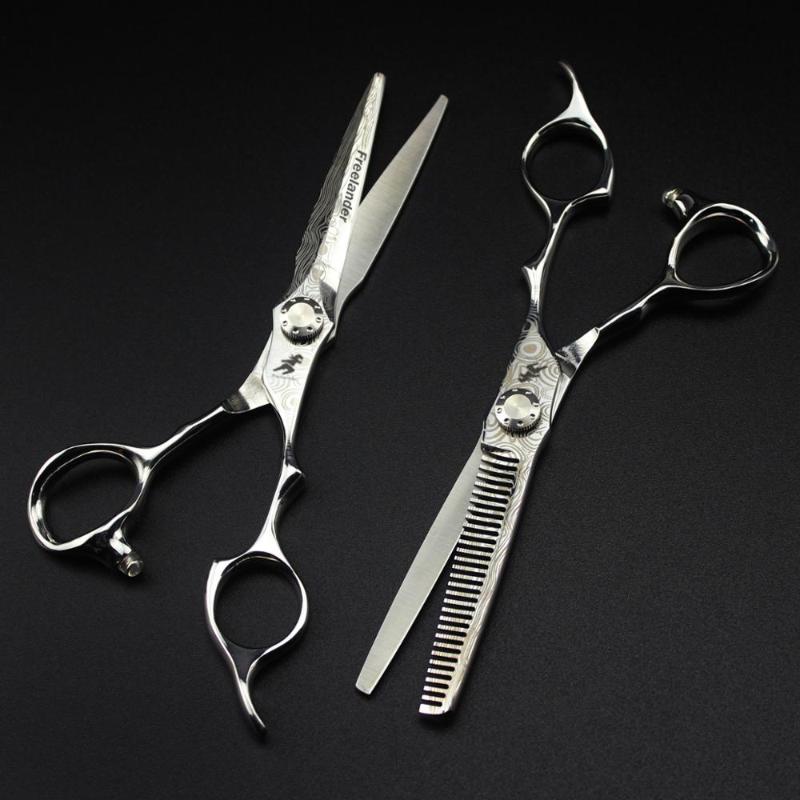 Inch Damascus Japan 440c Professional Hairdressing Scissors Set 62HRC Straight & Thinning Cutting Haircut Barber Styling Tool1