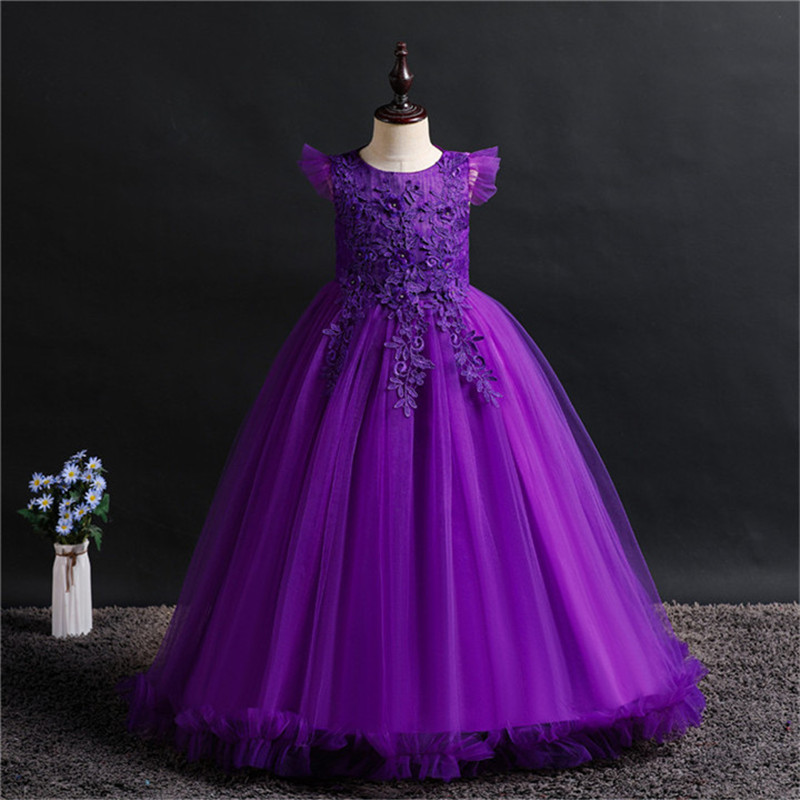Fancy Princess Party Dresses for Girls Long Sleeveless Flower Party Ball Gown Evening Dresses Kid Prom Wedding Children Dress F1130