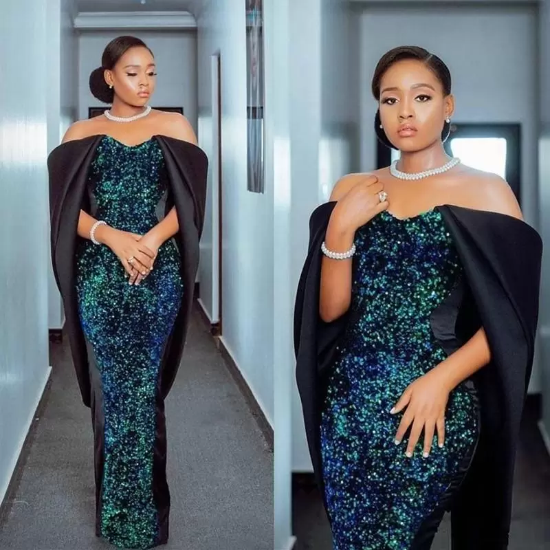 Arabic Dubai Sparkly Mermaid Evening Dress Sequins Off Shoulder Floor Length Formal Party Gowns Satin Special Occasion Dresses 2022 CG001