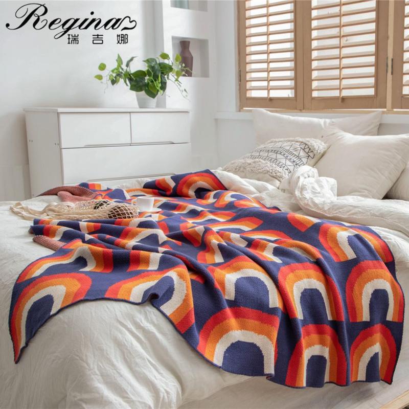 REGINA Brand Contrast Color Rainbow Blanket Bohemian Home Decoration Bedspread Sofa Cover Pure Cotton Cute Knitted Throw Blanket
REGINA Brand Contrast Color Rainbow Blanket Bohemian Home Decoration Bedspread Sofa Cover Pure Cotton Cute Knitted Throw Blanket